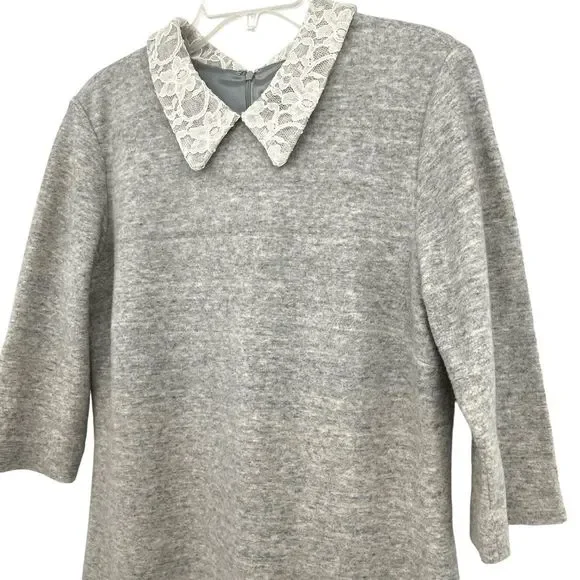 Anthropologie Leonor Silva Etain Dress Gray 3/4 Sleeves Lace Collar Women Large - Picture 5 of 16
